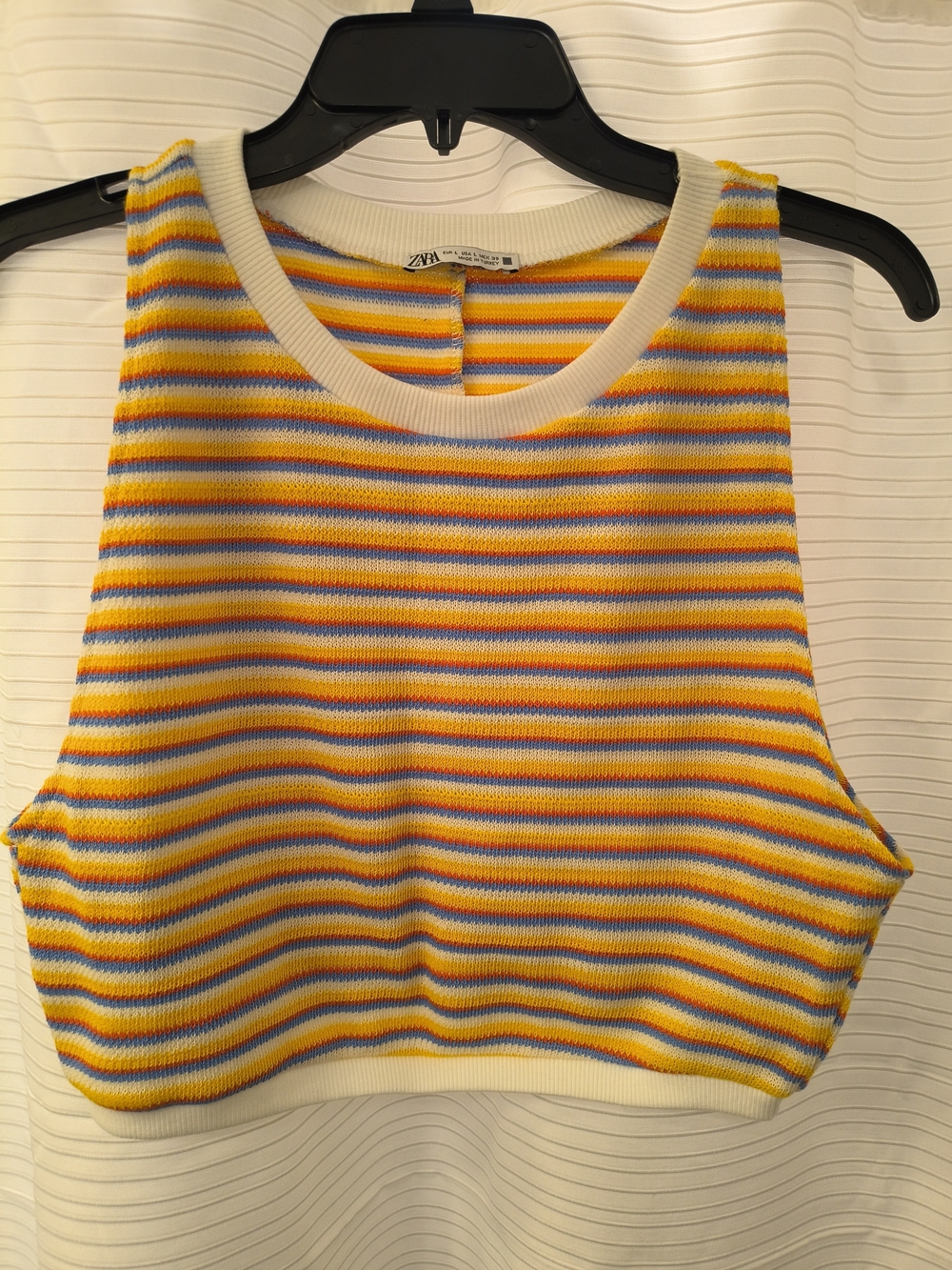 Zara Yellow White Blue Striped Knit Crop Tank